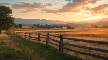 Golden Sunset over Rural Landscape