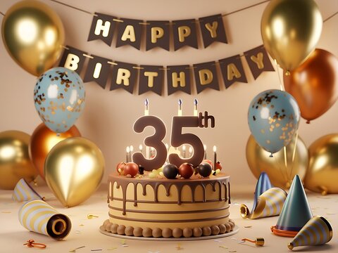 Elegant cake with gold decor for 35th birthday celebration