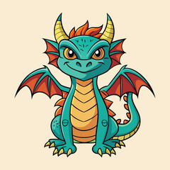 Cute Dragon Cartoon Character Design Vector Illustration with Wings