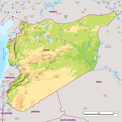 Fototapeta premium Detailed physical map of Syria