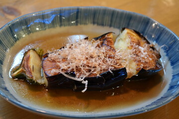 Japanese Food, Fried Eggplant with Dashi - ナスの素揚げ だし汁