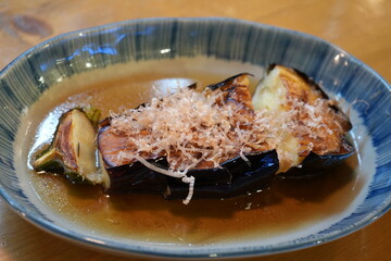 Japanese Food, Fried Eggplant with Dashi - ナスの素揚げ だし汁