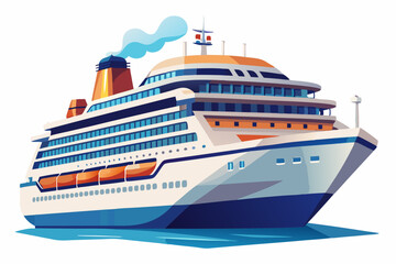 Luxury Cruise Ship Illustration Detailed Vector Design with Multi-Decks and Lifeboats on White Background