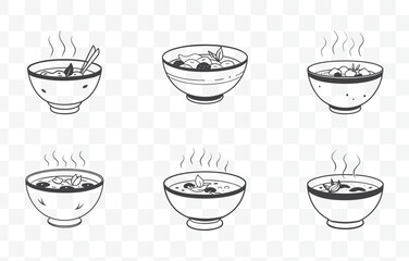 Print Authentic Tom Yum Goong Soup Vector Art Set with Traditional Thai Ingredients and Elements