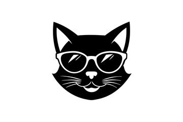 Cat wearing sunglasses with logo style on white background