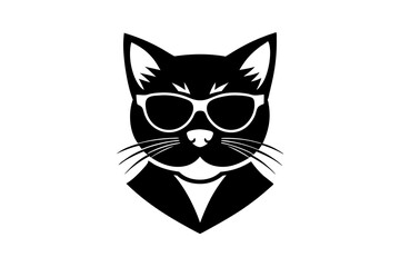 Cat wearing sunglasses with logo style on white background