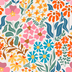 Botanical trendy seamless pattern. Flower and leaves abstract shape doodle art design for print, wallpaper, clipart, wall art for home decoration.