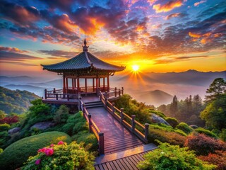 Obraz premium SunriseSanctuary: Inviting, harmonious, vibrant, sunrise hues, refuge