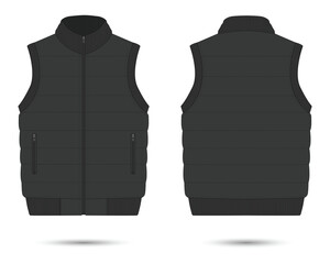 Black puffer vest mockup front and back view, vector illustration © Ancala
