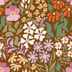 Botanical trendy seamless pattern. Flower and leaves abstract shape doodle art design for print, wallpaper, clipart, wall art for home decoration.