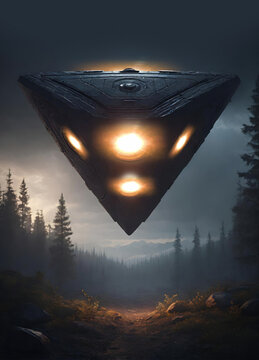 UFO in forest, illustration