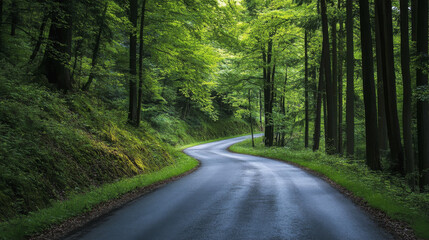 Fototapeta premium Winding Road Through a Lush Forest