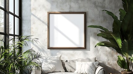 Empty frame on a wall mockup template blank picture frame