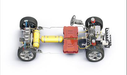 Hydrogen fuel cell car undercarriage components, illustration
