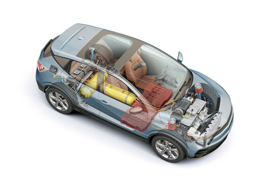 Hydrogen fuel cell car, illustration