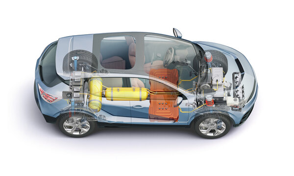 Hydrogen fuel cell car, illustration