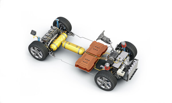 Hydrogen fuel cell car undercarriage components, illustration