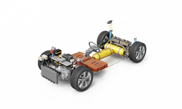 Hydrogen fuel cell car undercarriage components, illustration