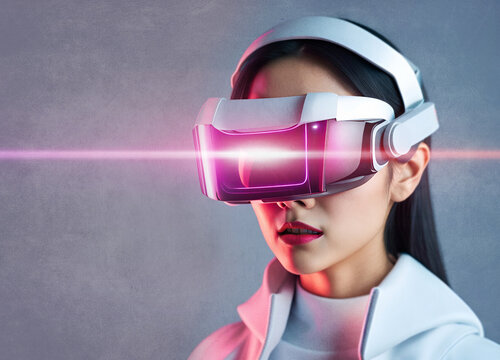 Woman wearing a VR headset, illustration