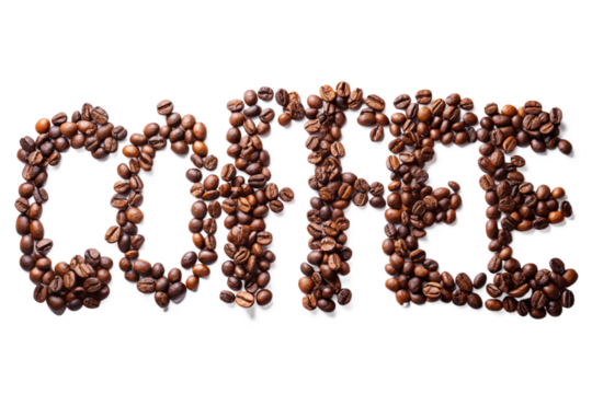 Coffee word written with coffee bean png