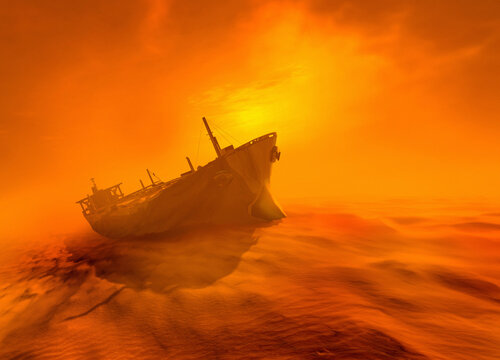 Global warming and rising sea levels, conceptual illustration