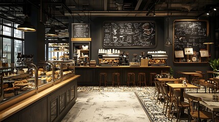 Inside a bustling cafe, a chalkboard frame mockup features daily specials and artistic doodles, adding character and a personal touch amidst the aroma of coffee