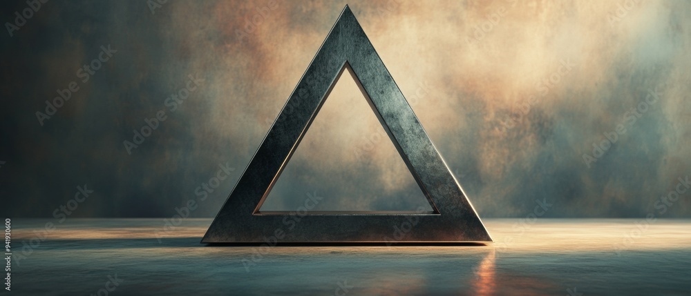 Sticker a triangle is shown in a blurry image with a dark background