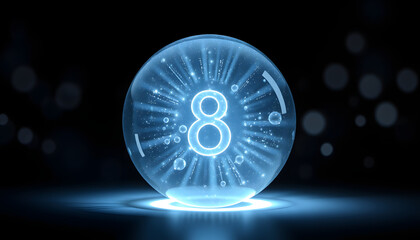 Magic Ball No 8 isolated with white highlights, png