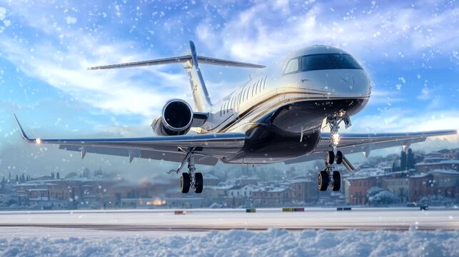 private jet Legacy 650 taking off on the Pisa airport in winter season. seamless looping time-lapse virtual 4k video animation background