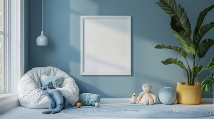 white photo frame mockup in children room vintage wall