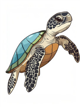 recommend clip art: Sea Turtle, Sticker-style Design On A White Background Aesthetic And T-shirt Design
                    