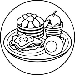 Morning Feast Pancakes, Bacon, Eggs and Fruit vector