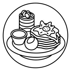 Morning Feast Pancakes, Bacon, Eggs and Fruit vector