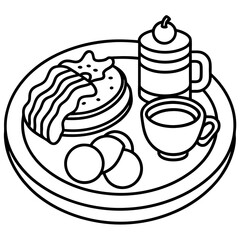 Morning Feast Pancakes, Bacon, Eggs and Fruit vector