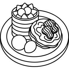 Morning Feast Pancakes, Bacon, Eggs and Fruit vector