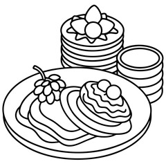Morning Feast Pancakes, Bacon, Eggs and Fruit vector