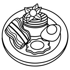 Morning Feast Pancakes, Bacon, Eggs and Fruit vector