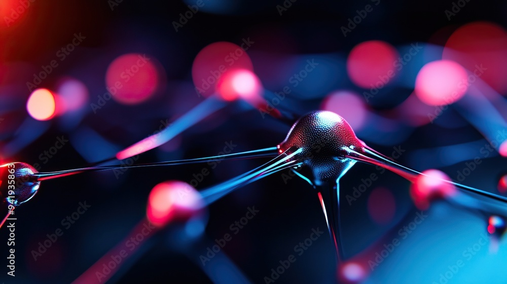Poster abstract depiction of interconnected nodes and pathways, showcasing vibrant colors and intricate det
