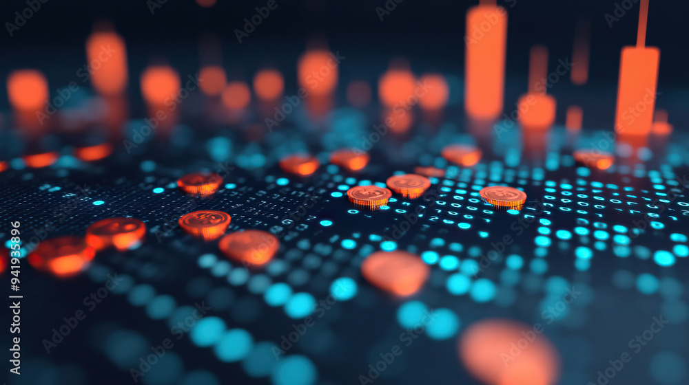 Aufkleber abstract digital financial graph with red and blue neon lights, representing blockchain and cryptocu