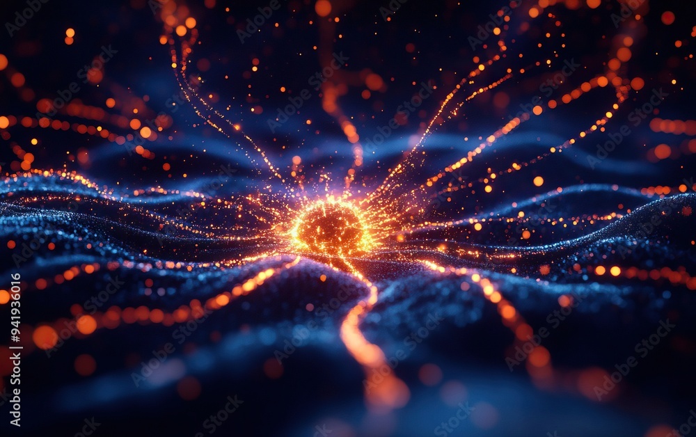 Aufkleber abstract representation of energy flow with vibrant colors and glowing particles, creating a dynamic