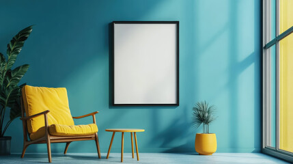 Fototapeta premium Modern Living Room Setup with Yellow Chair and Minimal Decor