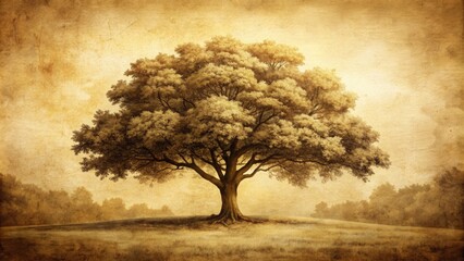 Obraz premium Sylvan Sepia: Vintage sketch of a tree in warm, sepia tones, evoking nostalgia and tranquility.