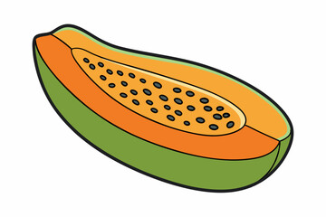 Papaya Slice Line Art Vector on White Background
