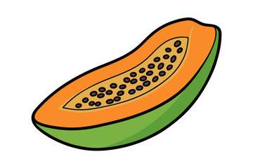 Papaya Slice Line Art Vector on White Background