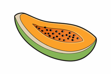 Papaya Slice Line Art Vector on White Background