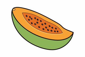 Papaya Slice Line Art Vector on White Background