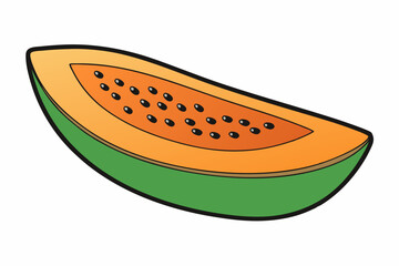 Papaya Slice Line Art Vector on White Background