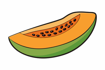 Papaya Slice Line Art Vector on White Background