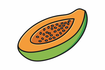 Papaya Slice Line Art Vector on White Background