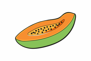 Papaya Slice Line Art Vector on White Background